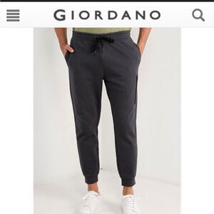 Giordano M G Motion joggers solid black drawstring ribbed cuffs